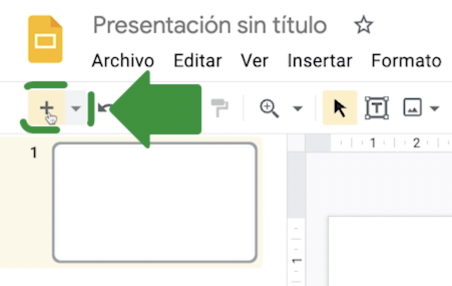 Si deseas añadir más diapositivas, ubícate en la parte superior izquierda de tu pantalla y haz clic en el ícono con forma de más (+). Se creará y abrirá una presentación nueva. 
